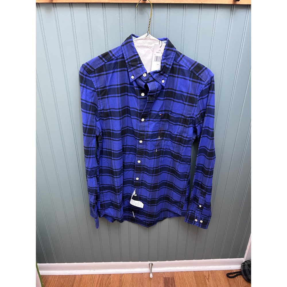 Tommy Hilfiger Men's Blue‎ Black Plaid Button Down Long Sleeve Shirt Size S